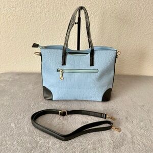 Handbag Pastel Blue Vegan Leather Shoulder, Satchel Crocodile Texture Handbag